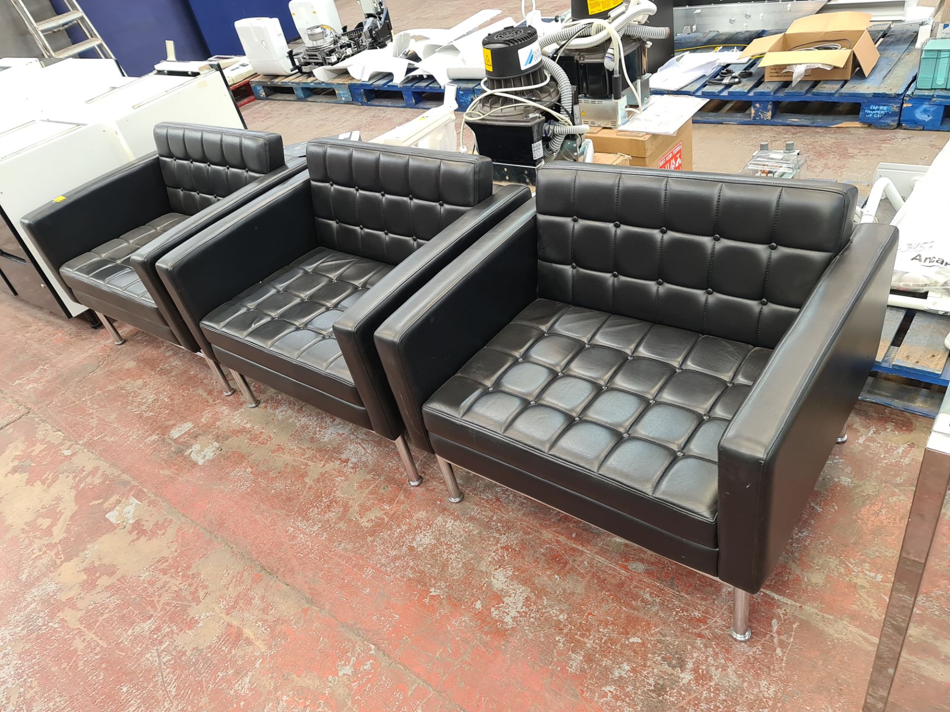 3 off Teknion Aegis modern wide black leather & chrome matching chairs - Image 2 of 8