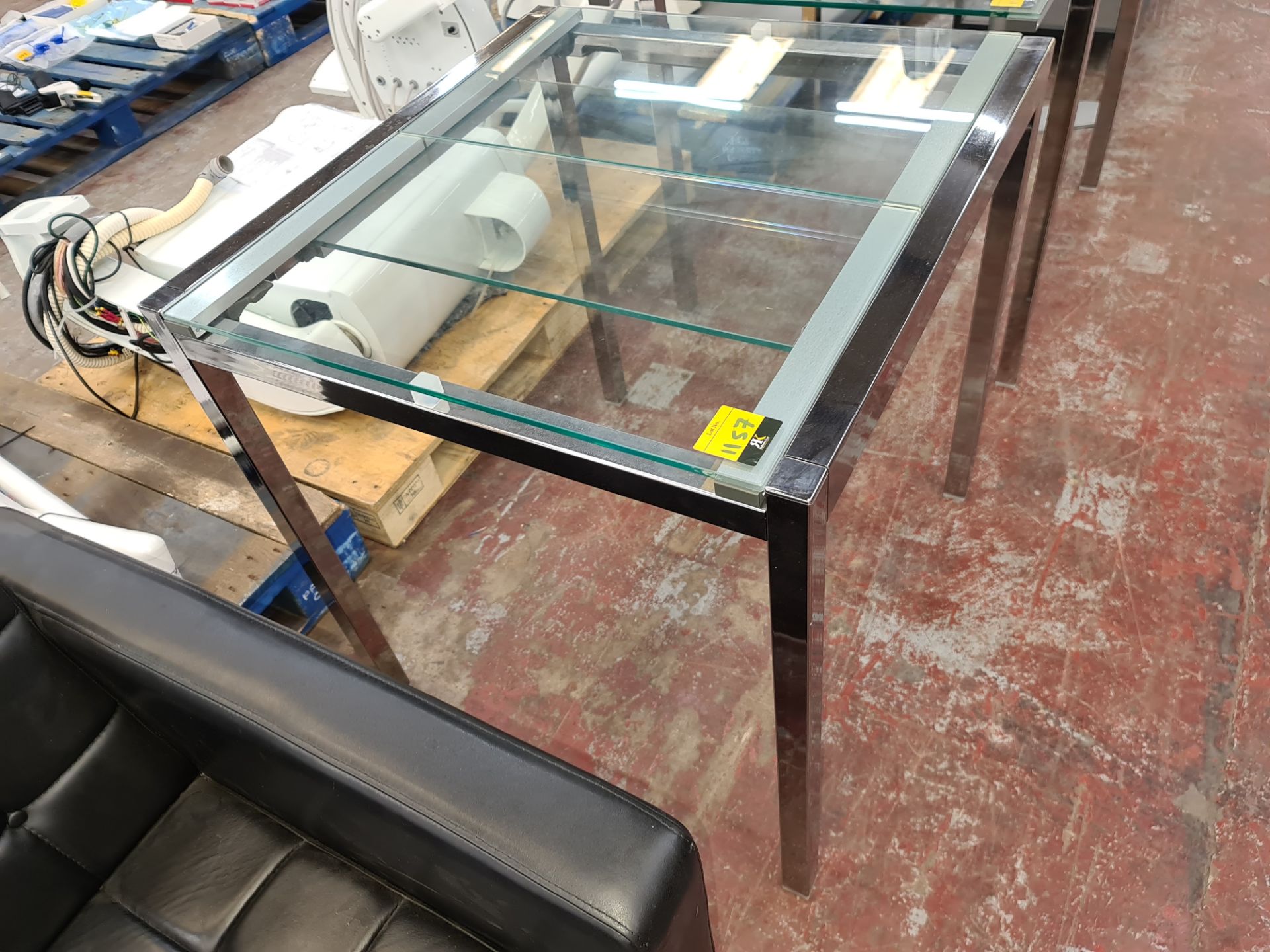 Glass & chrome extending table, with slide-in/out glass extension piece. - Image 2 of 3