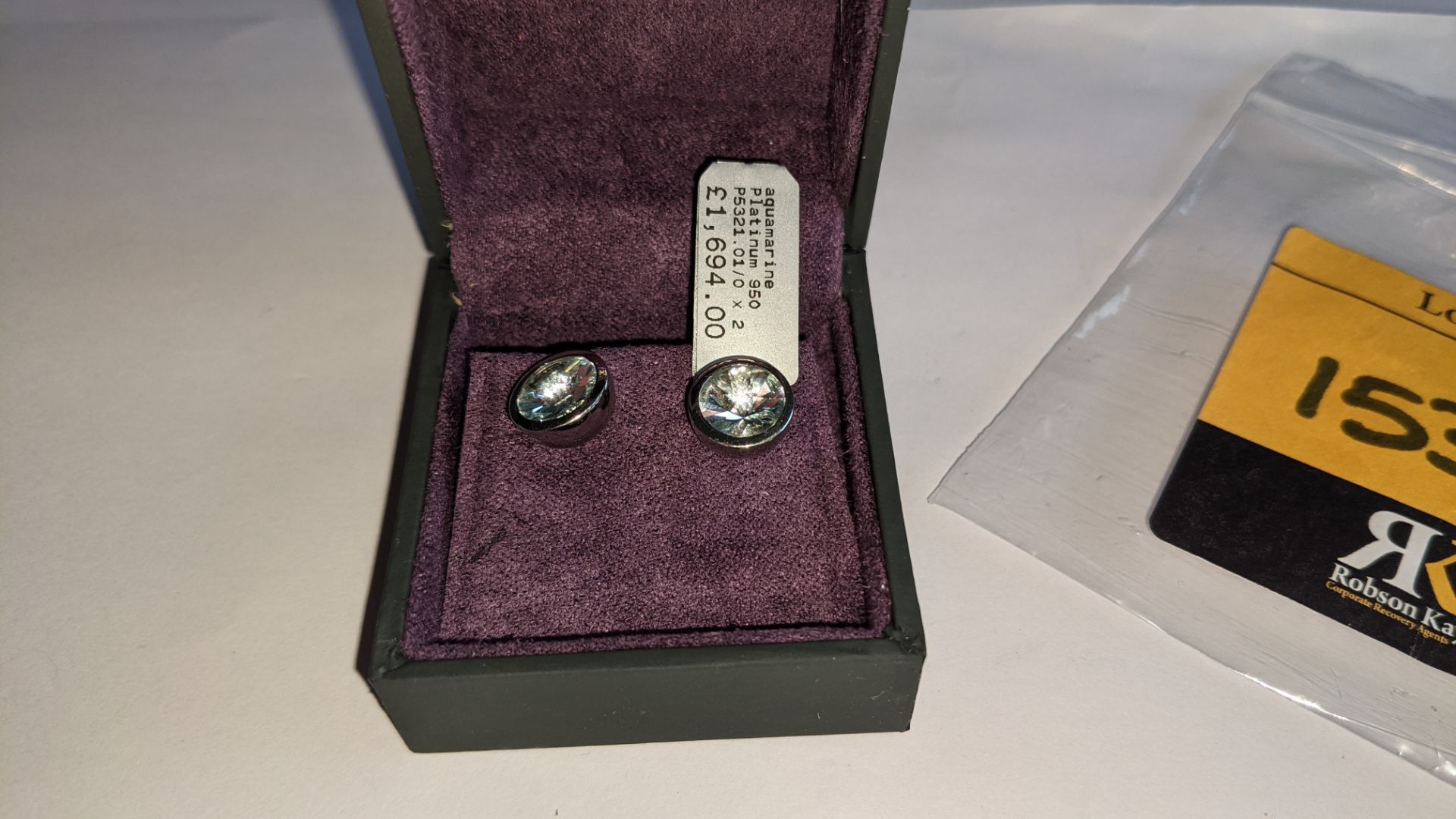 Pair of Platinum 950 & aquamarine earrings with 8mm round stones RRP £1,694 - Image 11 of 11