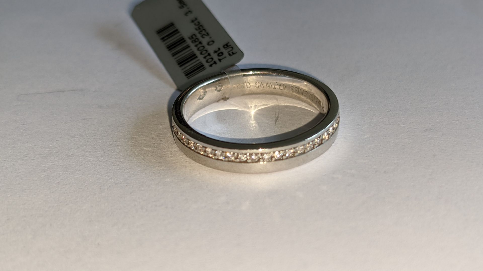 Platinum 950 ring with diamonds weighing total of 0.235ct. Ring 3.5mm wide. Diamonds surround the en - Image 7 of 15