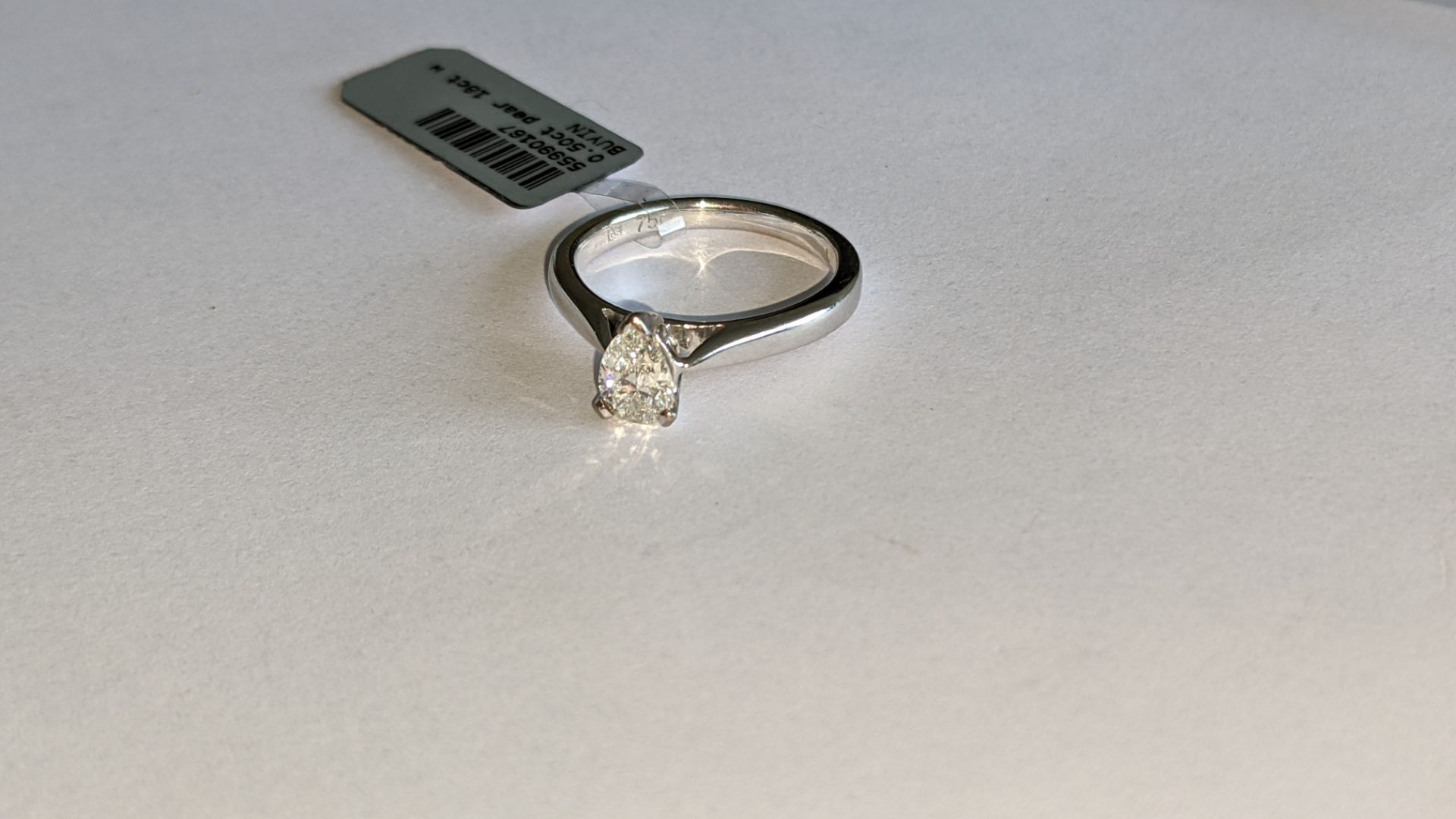 18ct white gold & diamond ring with 0.50ct pear shaped diamond. RRP £2,200 - Image 7 of 16