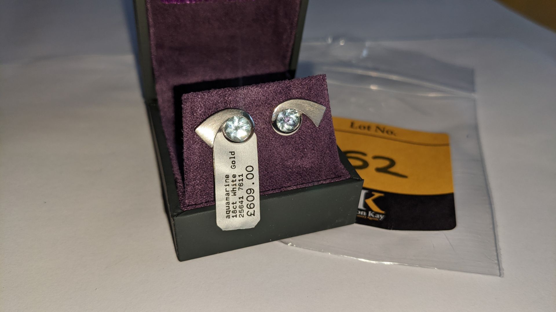 Pair of 18ct white gold & aquamarine earrings RRP £609 - Image 2 of 9