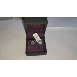 Pair of Platinum 950 & aquamarine earrings with 8mm round stones RRP £1,694
