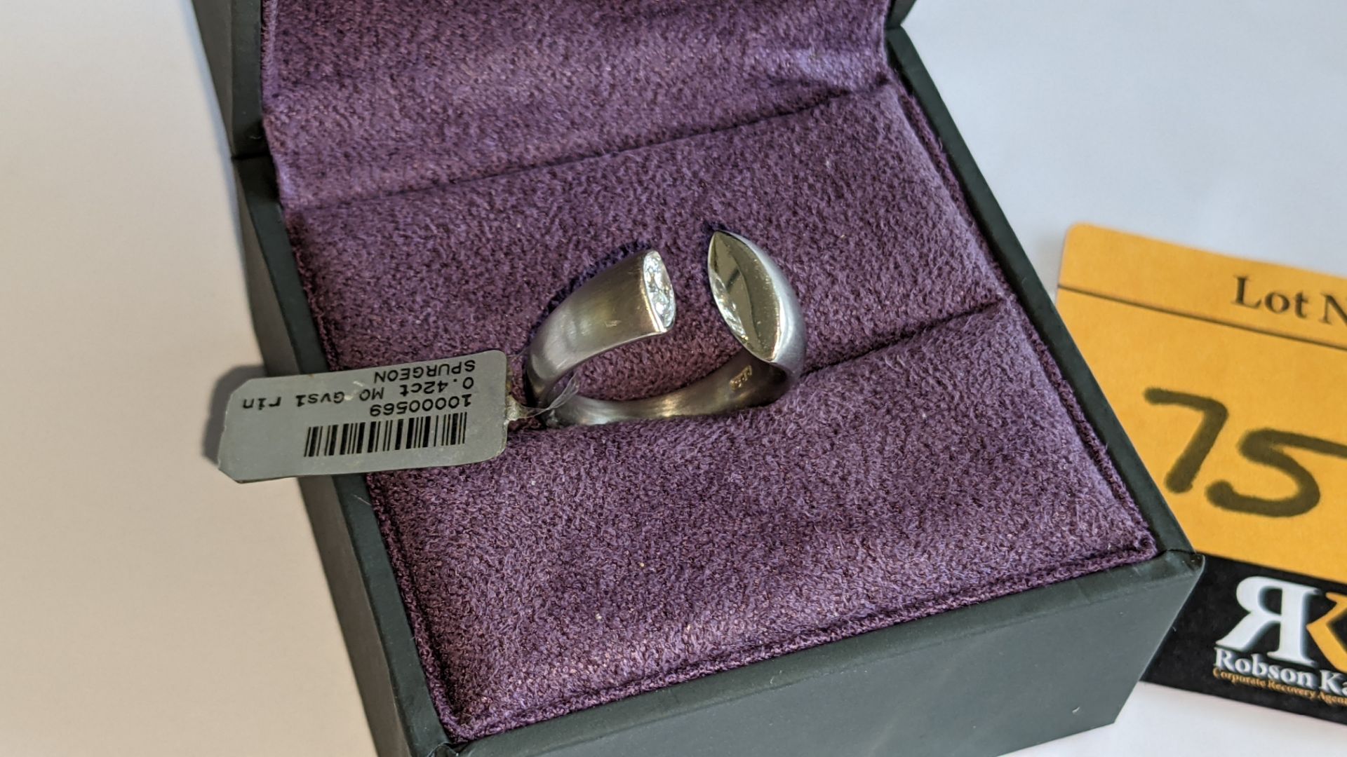 Modern ring in platinum 950 with 0.42ct stone at one end of unusual modern design. RRP £5,786 - Image 3 of 19