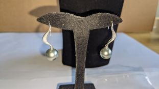 Pair of 18ct white gold, diamond & Tahitian pearl earrings with total ctw of diamonds 0.12ct. RRP £7