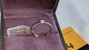 18ct white gold ring with 0.15ct G/Si central diamond. RRP £1,274