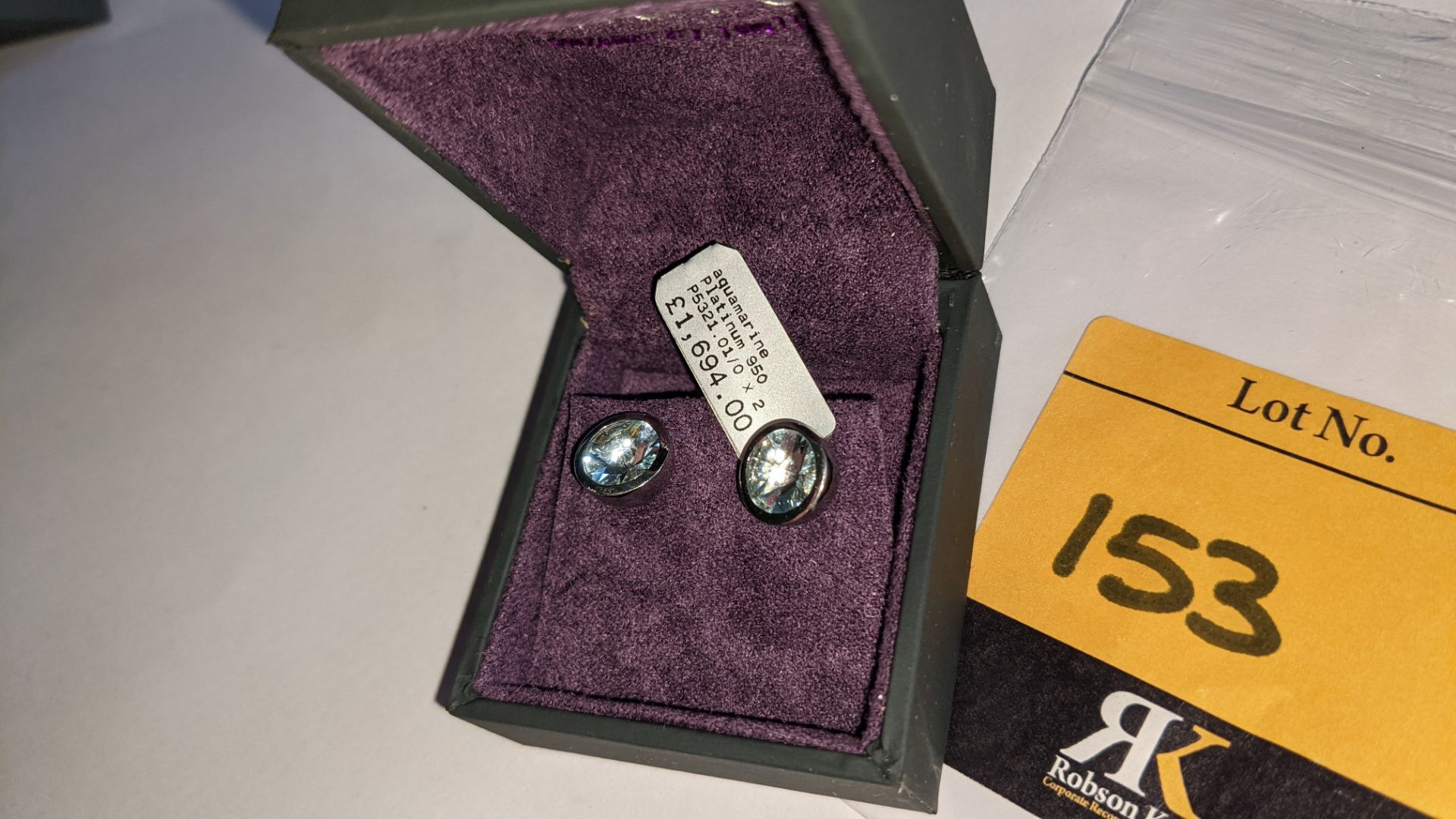 Pair of Platinum 950 & aquamarine earrings with 8mm round stones RRP £1,694 - Image 6 of 11