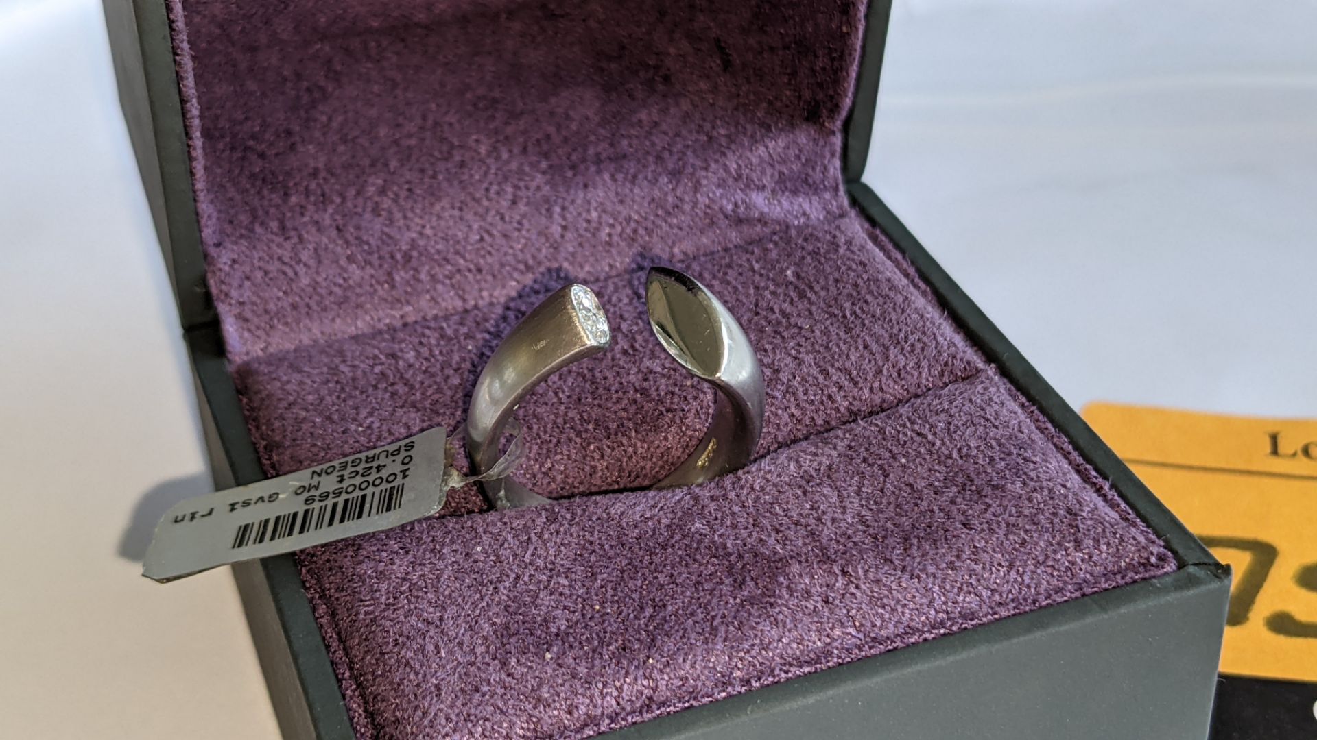 Modern ring in platinum 950 with 0.42ct stone at one end of unusual modern design. RRP £5,786 - Image 2 of 19