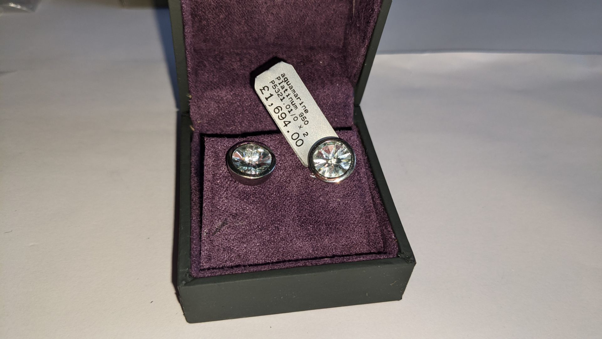 Pair of Platinum 950 & aquamarine earrings with 8mm round stones RRP £1,694 - Image 2 of 11