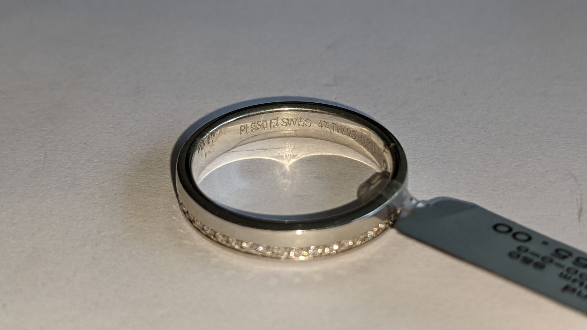 Platinum 950 ring with diamonds weighing total of 0.235ct. Ring 3.5mm wide. Diamonds surround the en - Image 11 of 15