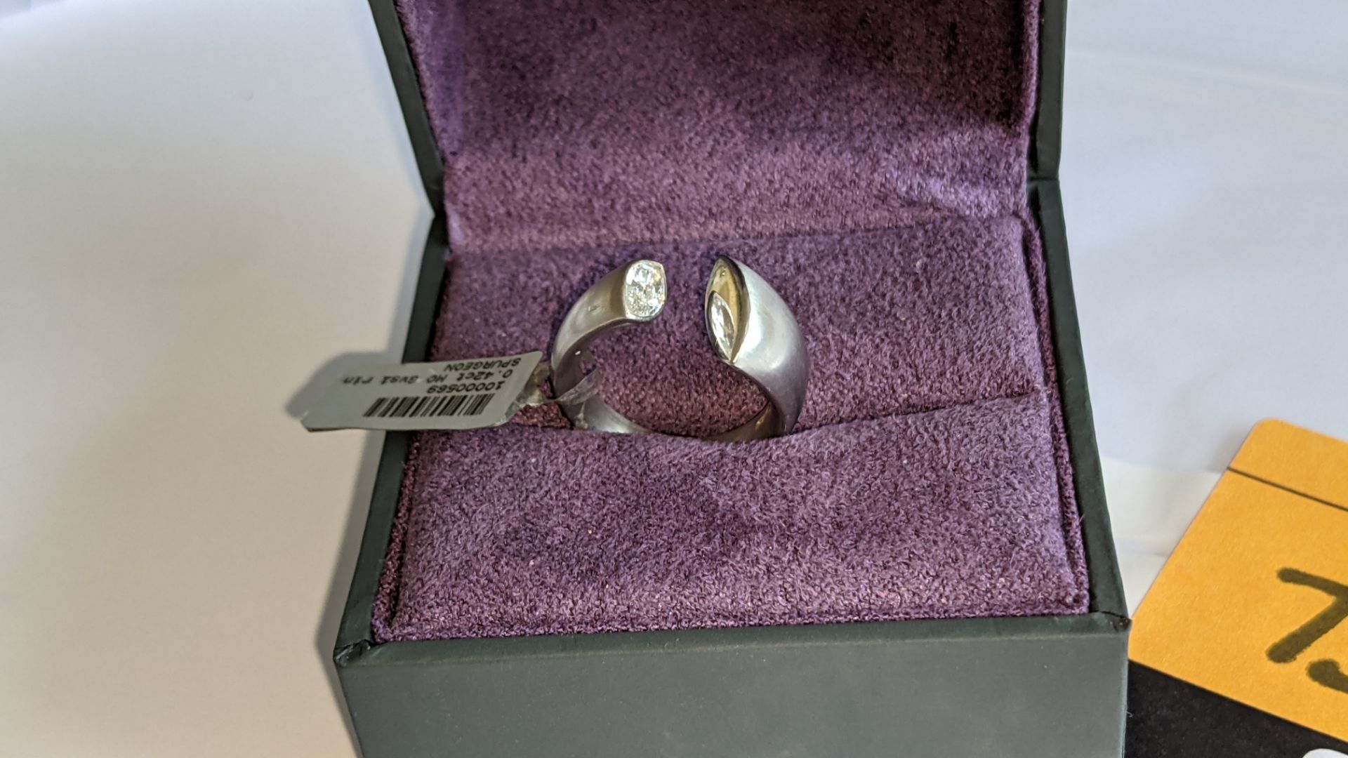 Modern ring in platinum 950 with 0.42ct stone at one end of unusual modern design. RRP £5,786 - Image 4 of 19