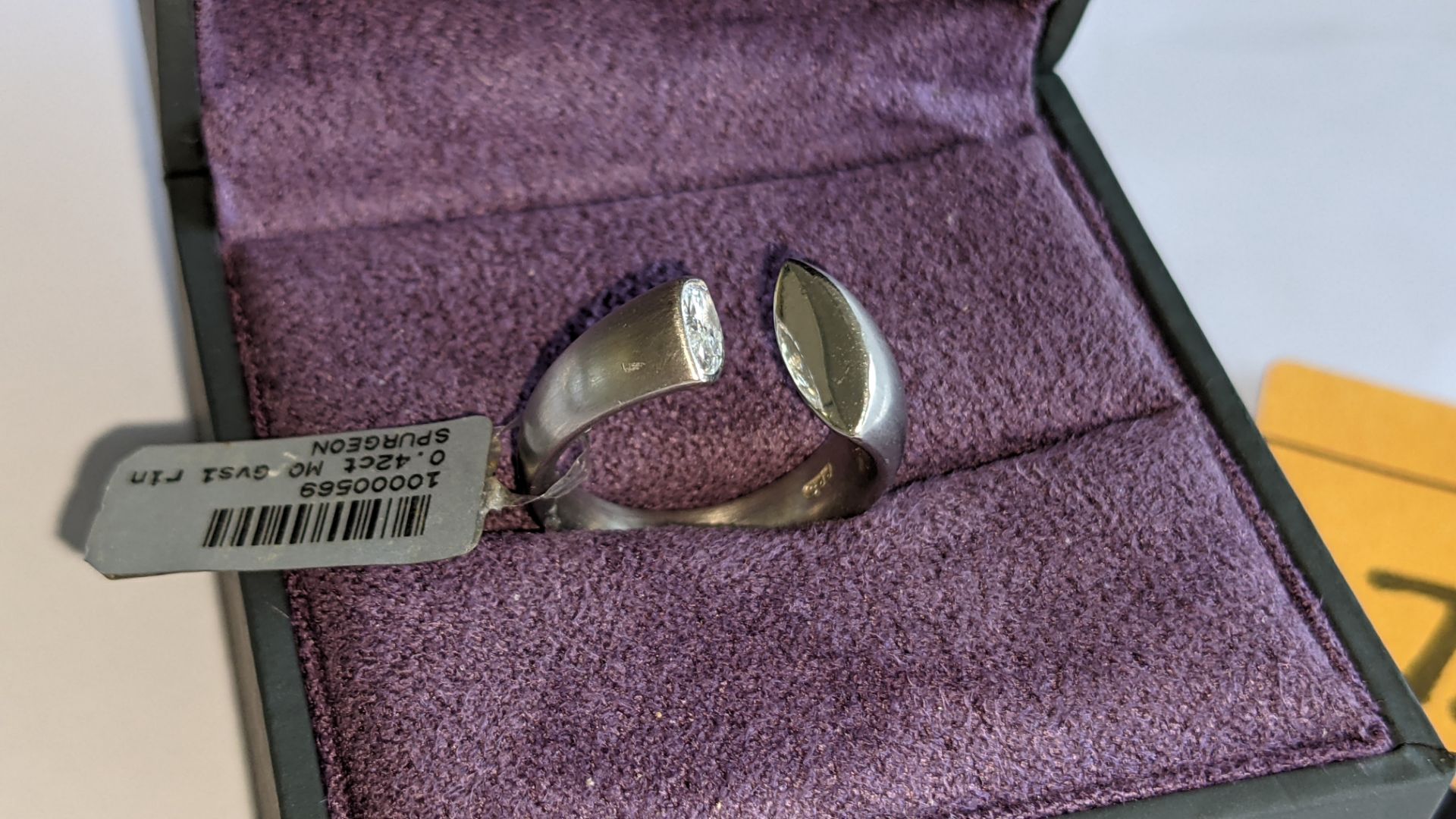 Modern ring in platinum 950 with 0.42ct stone at one end of unusual modern design. RRP £5,786 - Image 6 of 19