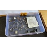 Contents of a tray of assorted miscellaneous items including rings which have had the stones removed