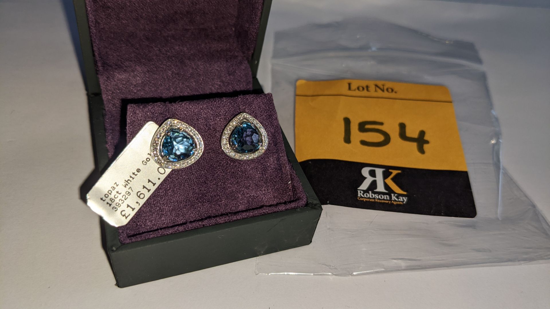 Pair of 18ct white gold, diamond & topaz earrings RRP £1,611 NB. These earrings match the pendant th - Image 2 of 10