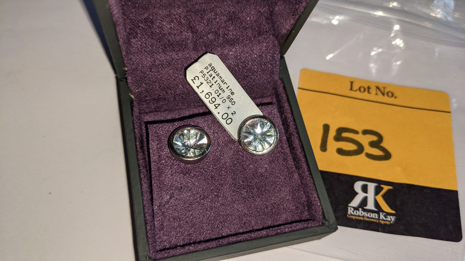 Pair of Platinum 950 & aquamarine earrings with 8mm round stones RRP £1,694 - Image 5 of 11