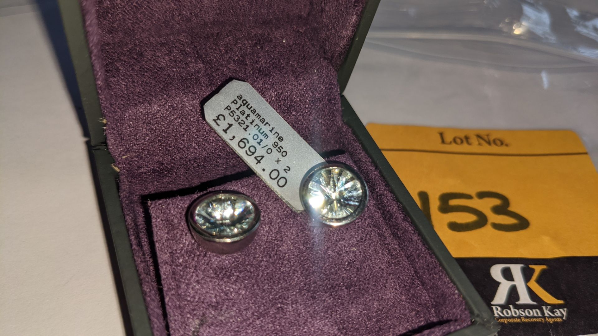 Pair of Platinum 950 & aquamarine earrings with 8mm round stones RRP £1,694 - Image 4 of 11