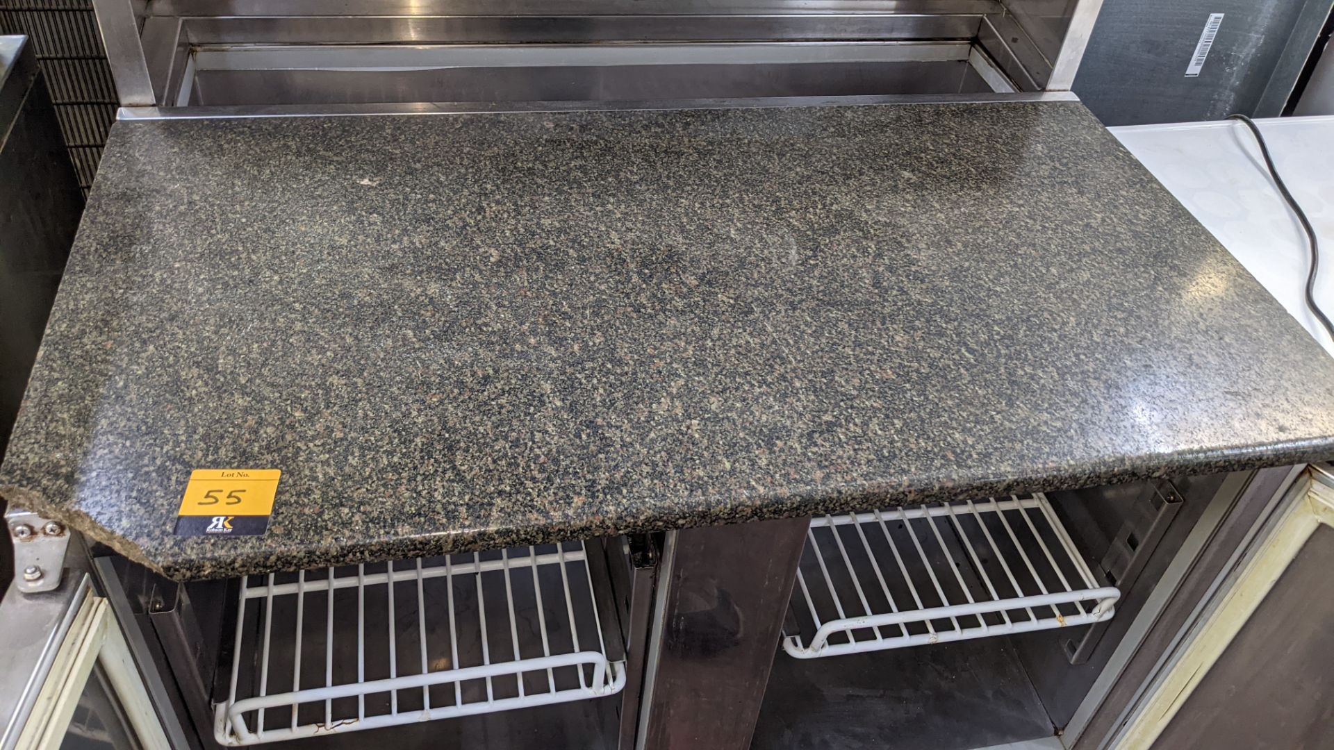 Stainless steel mobile twin door refrigerated prep unit with granite style top & saladette section a - Image 5 of 7