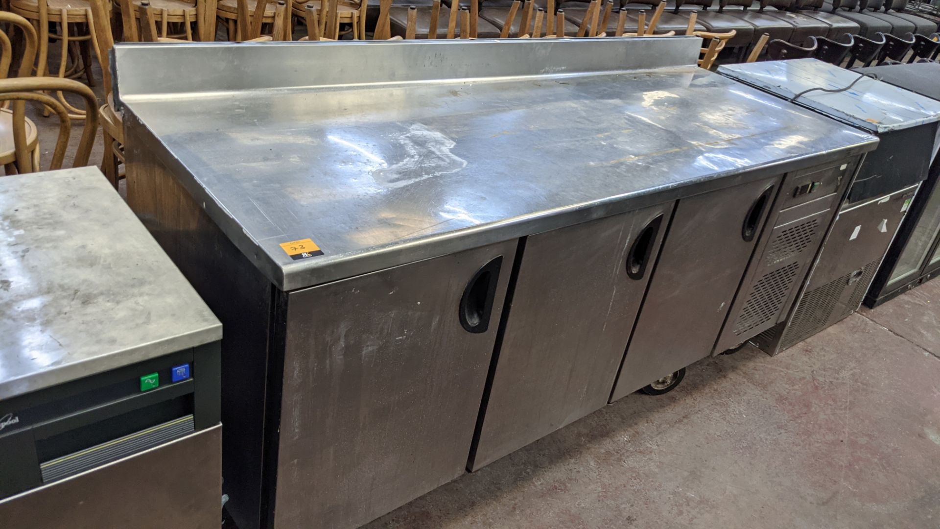 Large refrigerated stainless steel mobile prep cabinet