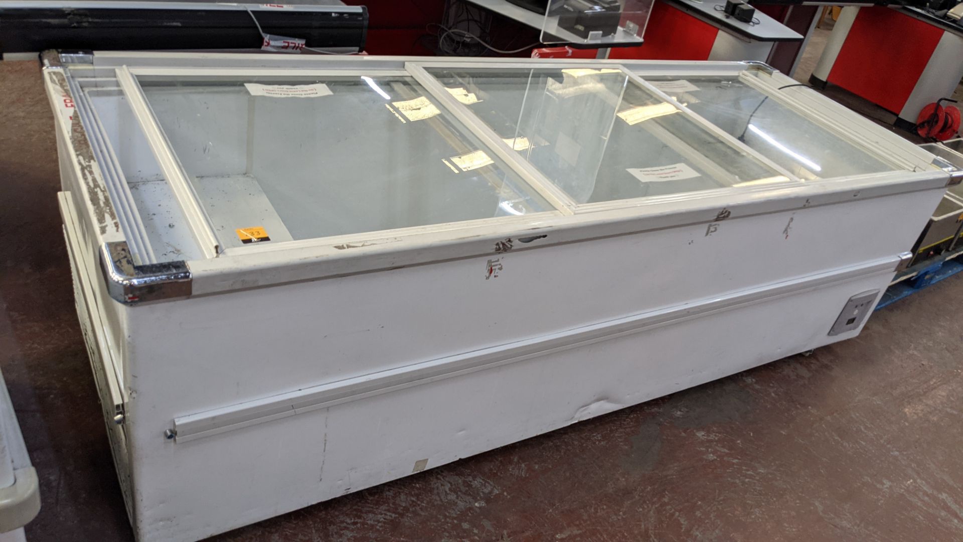 Very large chest freezer with 3 section clear top. Overall dimensions circa 2540mm x 940mm