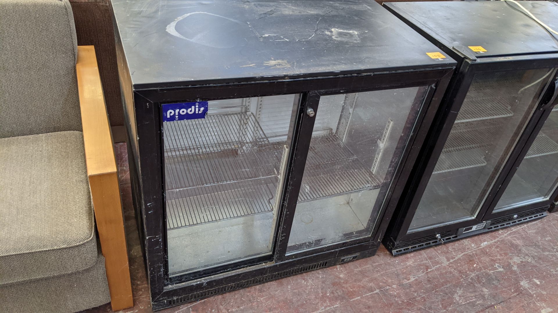 Prodis black twin clear sliding door back bar/bottle fridge - Image 2 of 5