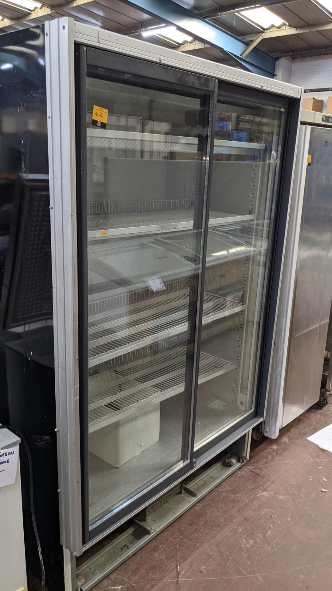 Caravell upright display fridge with twin clear sliding doors