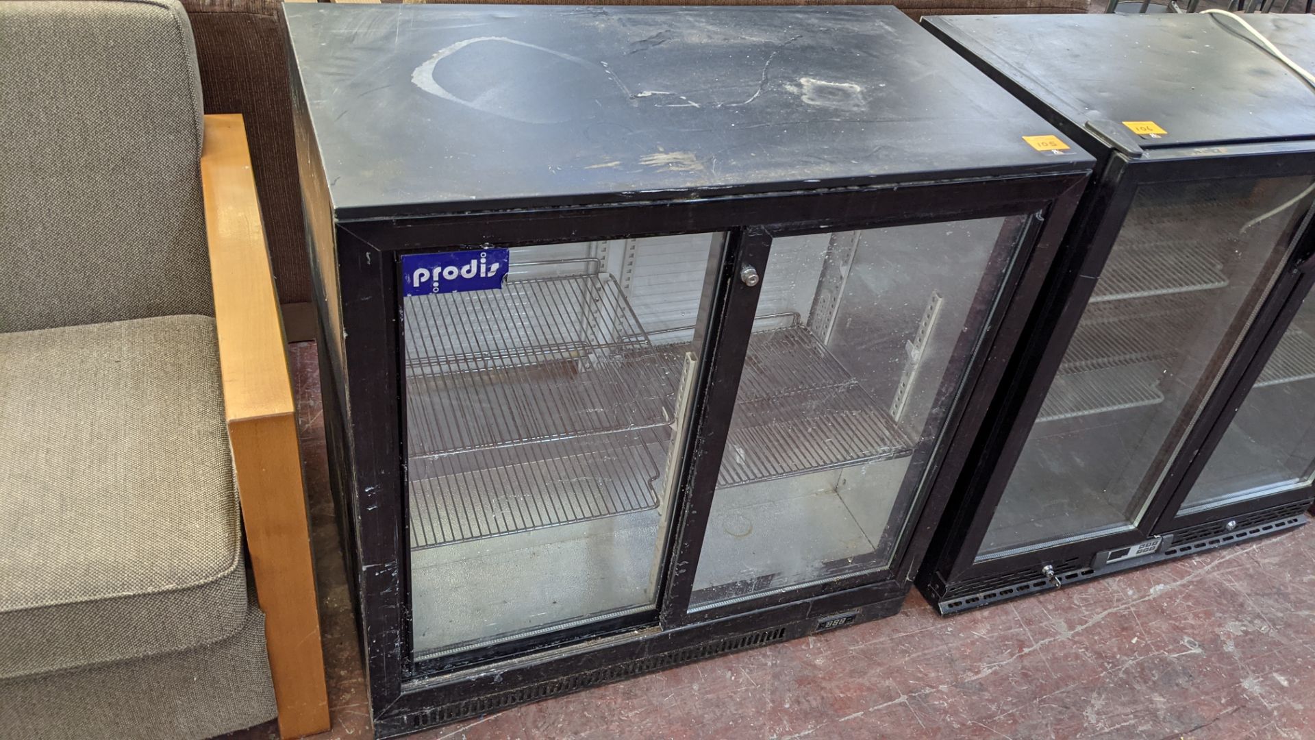 Prodis black twin clear sliding door back bar/bottle fridge