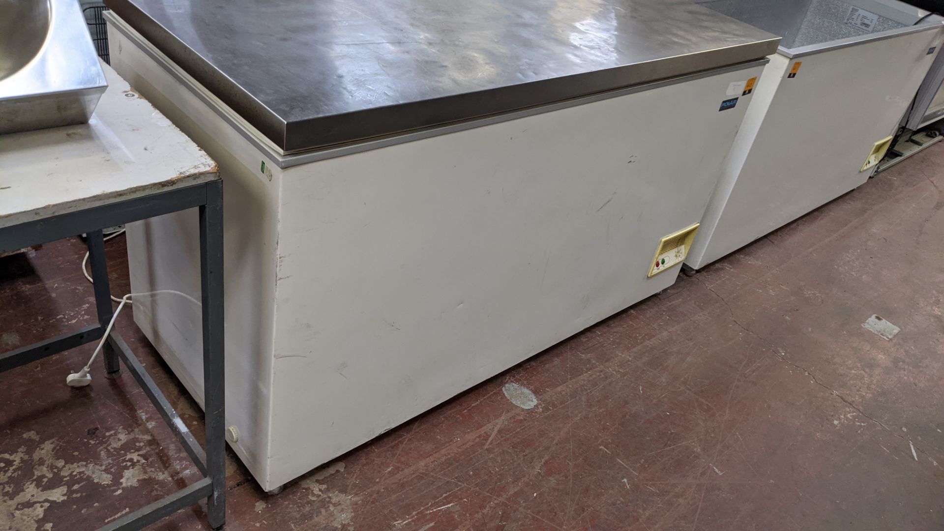 Polar Refrigeration chest freezer with stainless top circa 1500mm wide, model CE211