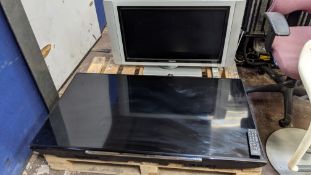 Pair of flat panel TVs comprising Toshiba 55" widescreen LCD TV with damaged screen & remote control