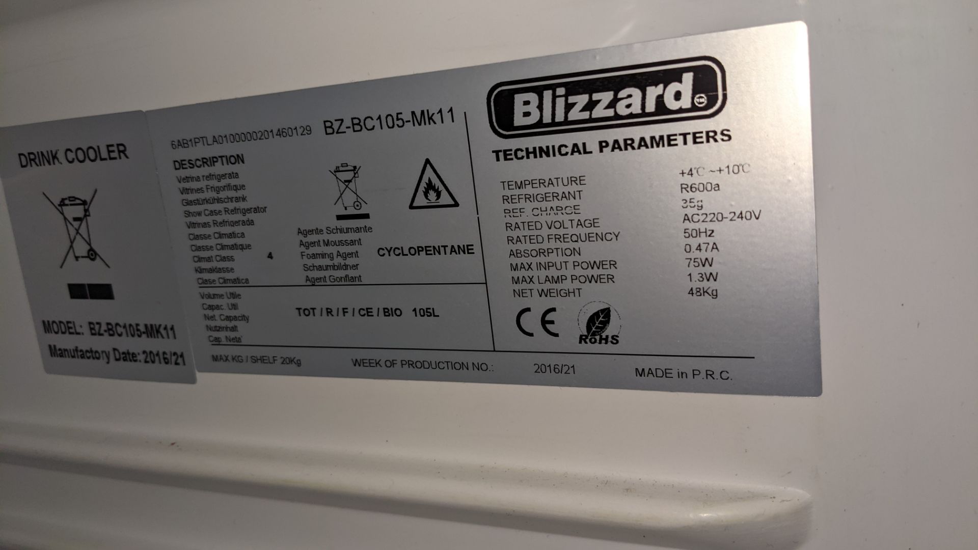 Blizzard counter height clear front fridge - Image 5 of 5