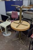 Mixed furniture lot comprising 2 off round tables, 2 off chairs with curved backs, 1 off barstool &