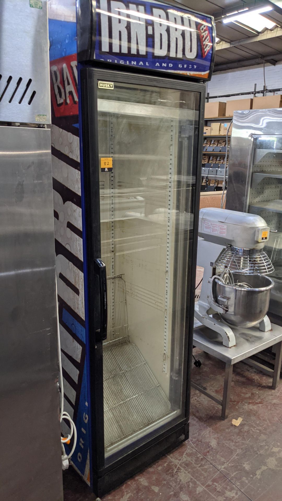 Irn Bru branded Husky tall clear door display fridge