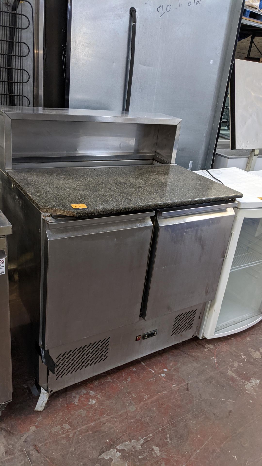 Stainless steel mobile twin door refrigerated prep unit with granite style top & saladette section a - Image 2 of 7