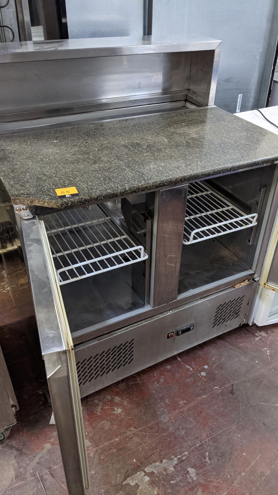 Stainless steel mobile twin door refrigerated prep unit with granite style top & saladette section a - Image 7 of 7