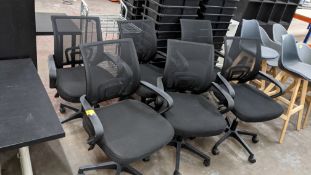 Set of 6 matching modern mesh back multi-adjustable chairs with arms