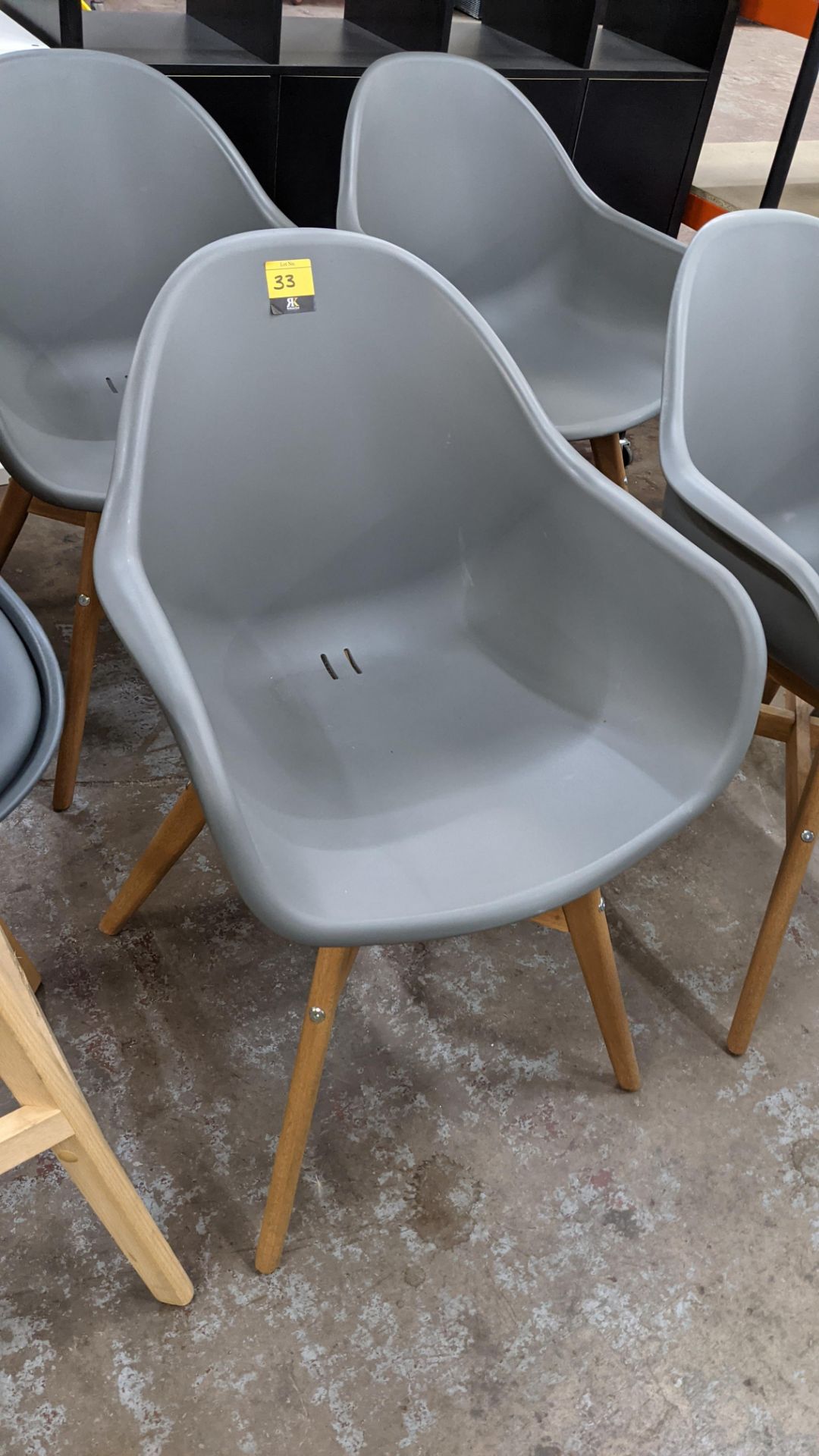 4 off matching modern chairs each comprising wooden frame with grey plastic seat - Image 2 of 6