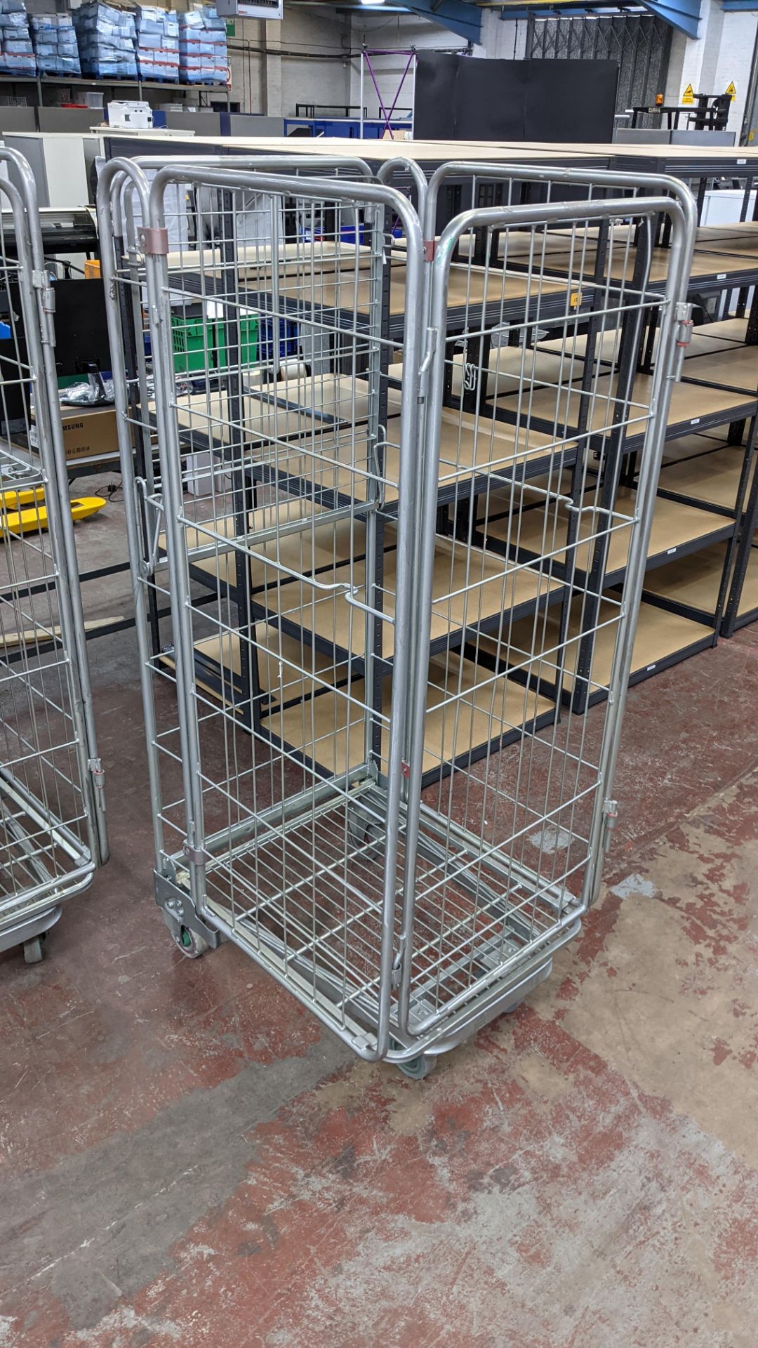 2 off tall folding metal trolleys with fold down shelf at two thirds height - Image 6 of 7