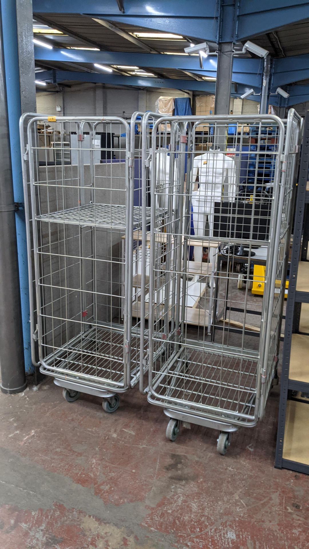 2 off tall folding metal trolleys with fold down shelf at two thirds height - Image 2 of 7