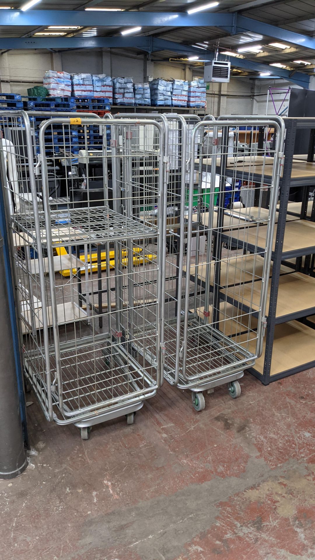 2 off tall folding metal trolleys with fold down shelf at two thirds height - Image 4 of 7