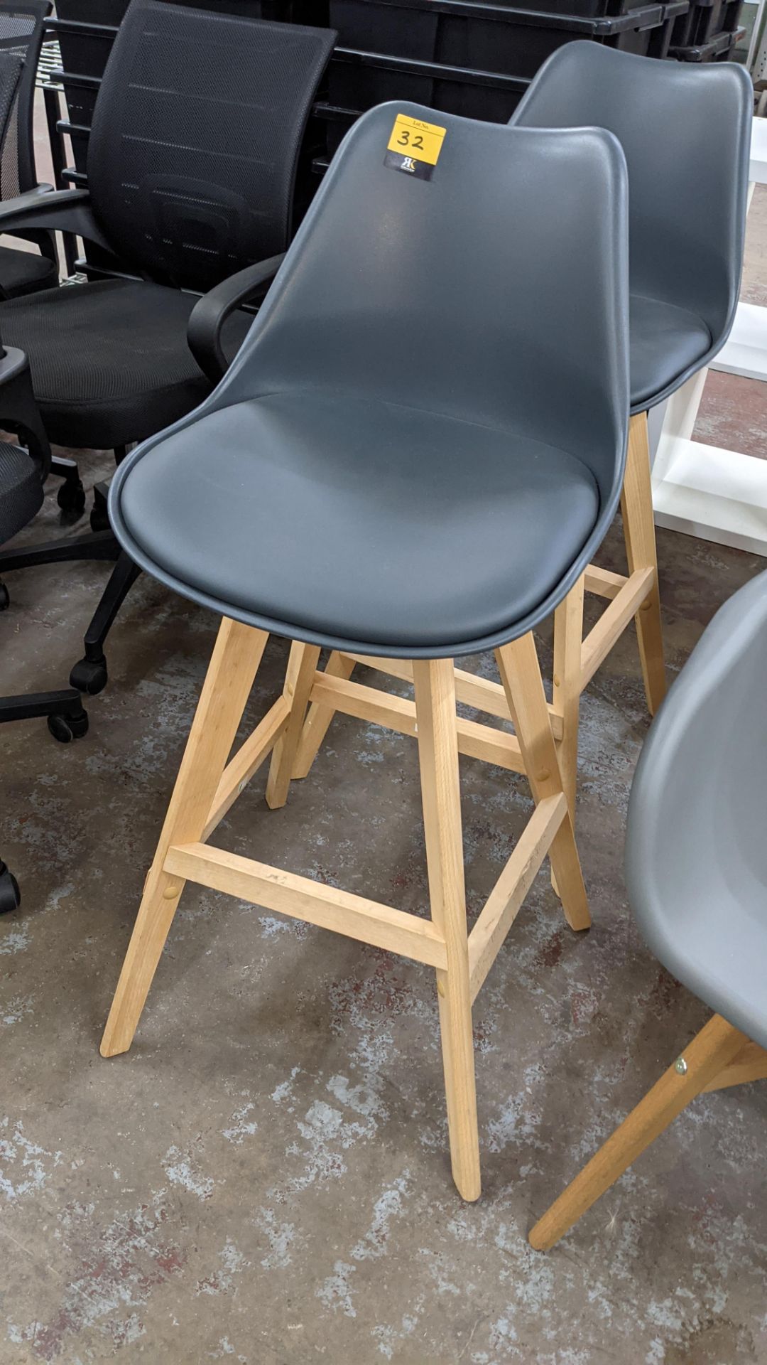 Pair of matching high backed stools each comprising wooden frame with dark grey plastic seat & padde - Image 3 of 5