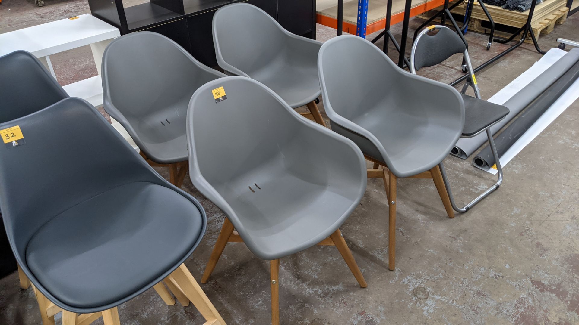 4 off matching modern chairs each comprising wooden frame with grey plastic seat - Image 6 of 6