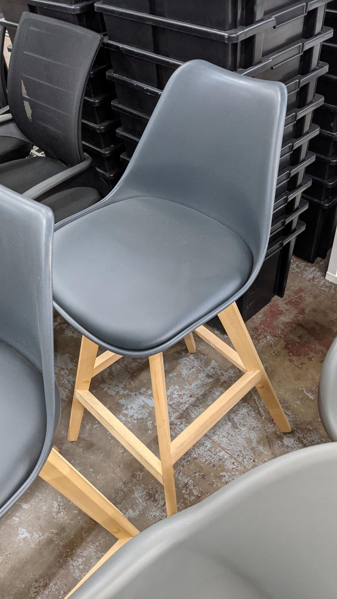Pair of matching high backed stools each comprising wooden frame with dark grey plastic seat & padde - Image 5 of 5