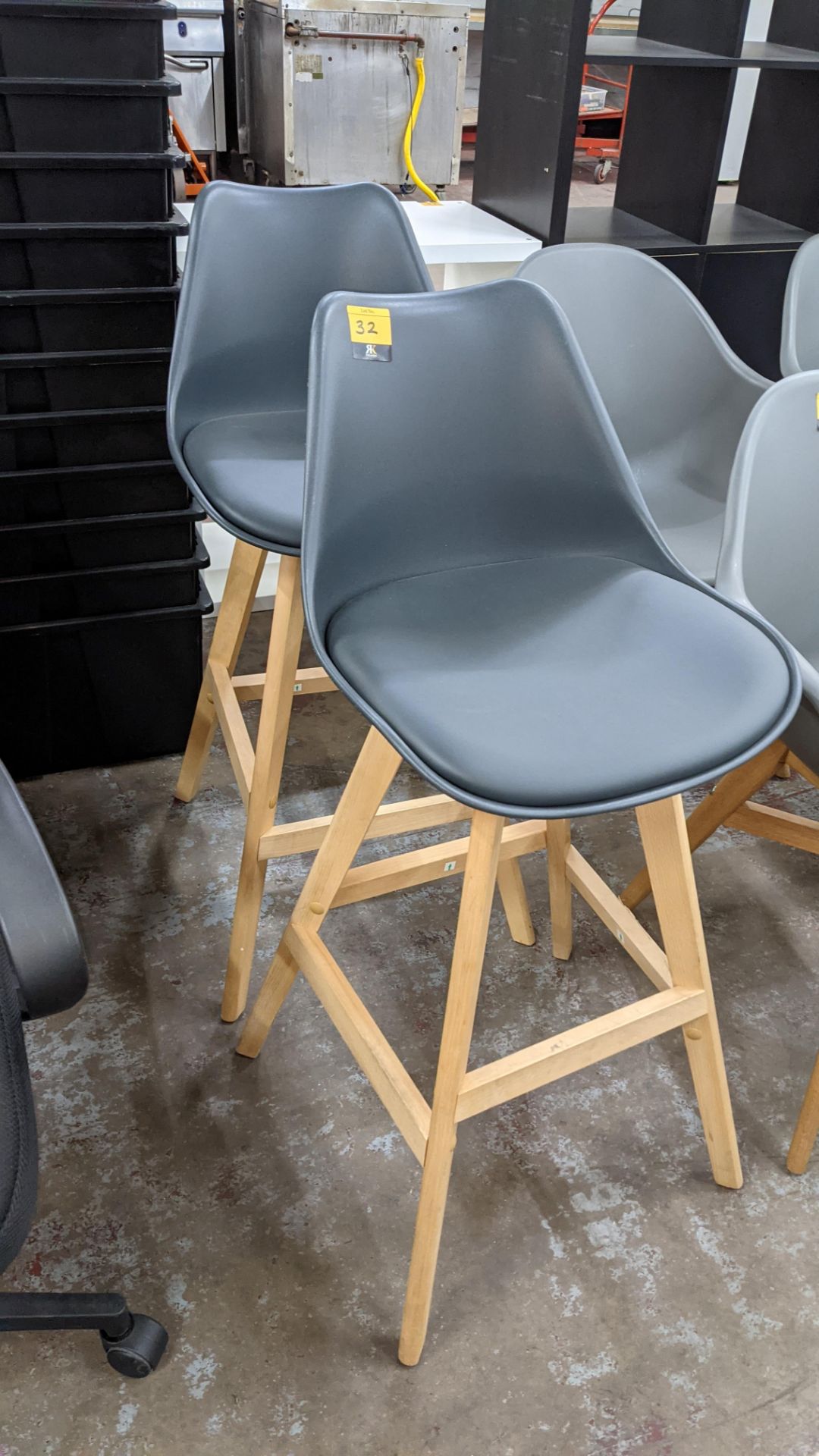 Pair of matching high backed stools each comprising wooden frame with dark grey plastic seat & padde - Image 2 of 5