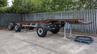 6 wheel trailer, total length approximately 35'. This trailer was used for development/prototype pu