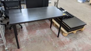 6 off black tables each comprising laminated top measuring 1200mm x 600mm plus 4 off black metal scr