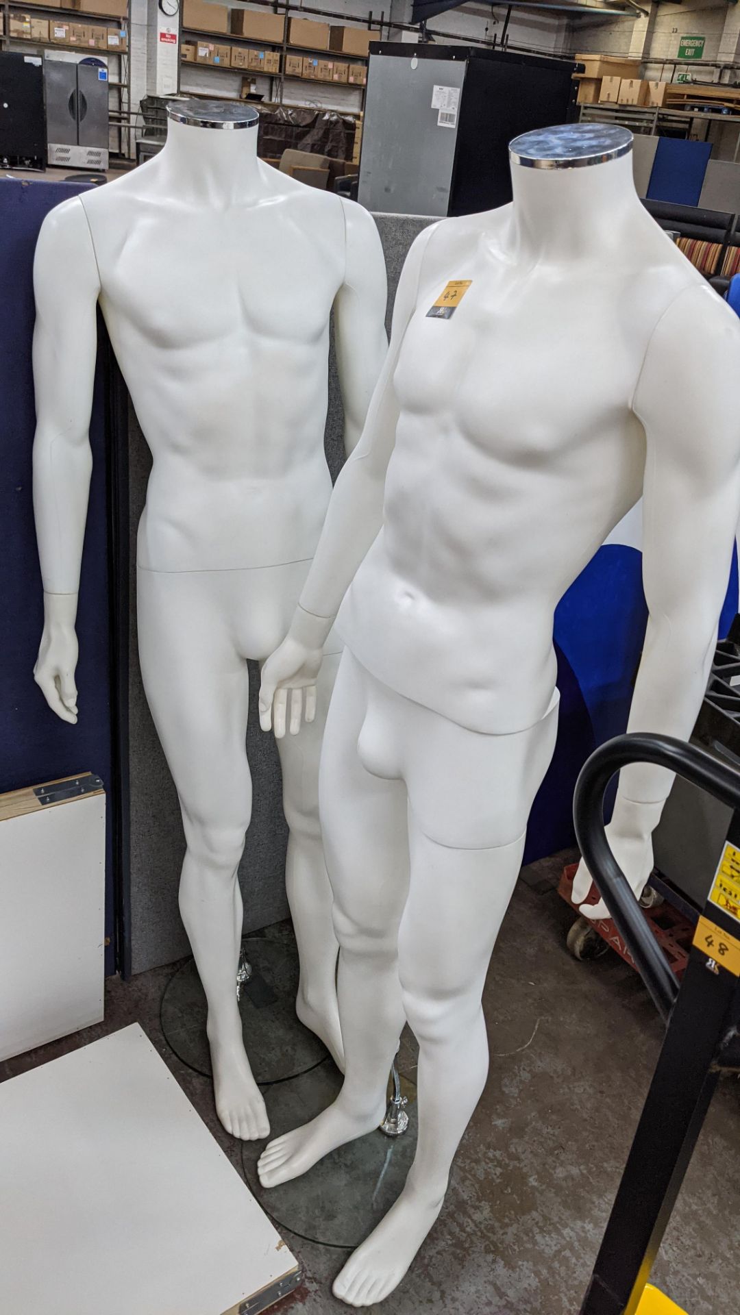 2 off mannequins. NB one of the mannequins is missing the pole that sits between the glass base & t