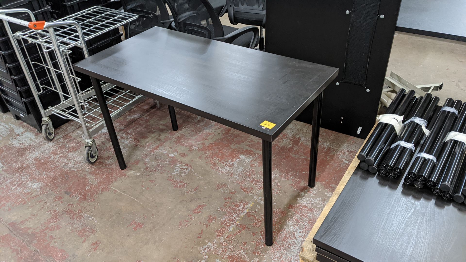 6 off black tables each comprising laminated top measuring 1200mm x 600mm plus 4 off black metal scr - Image 5 of 7