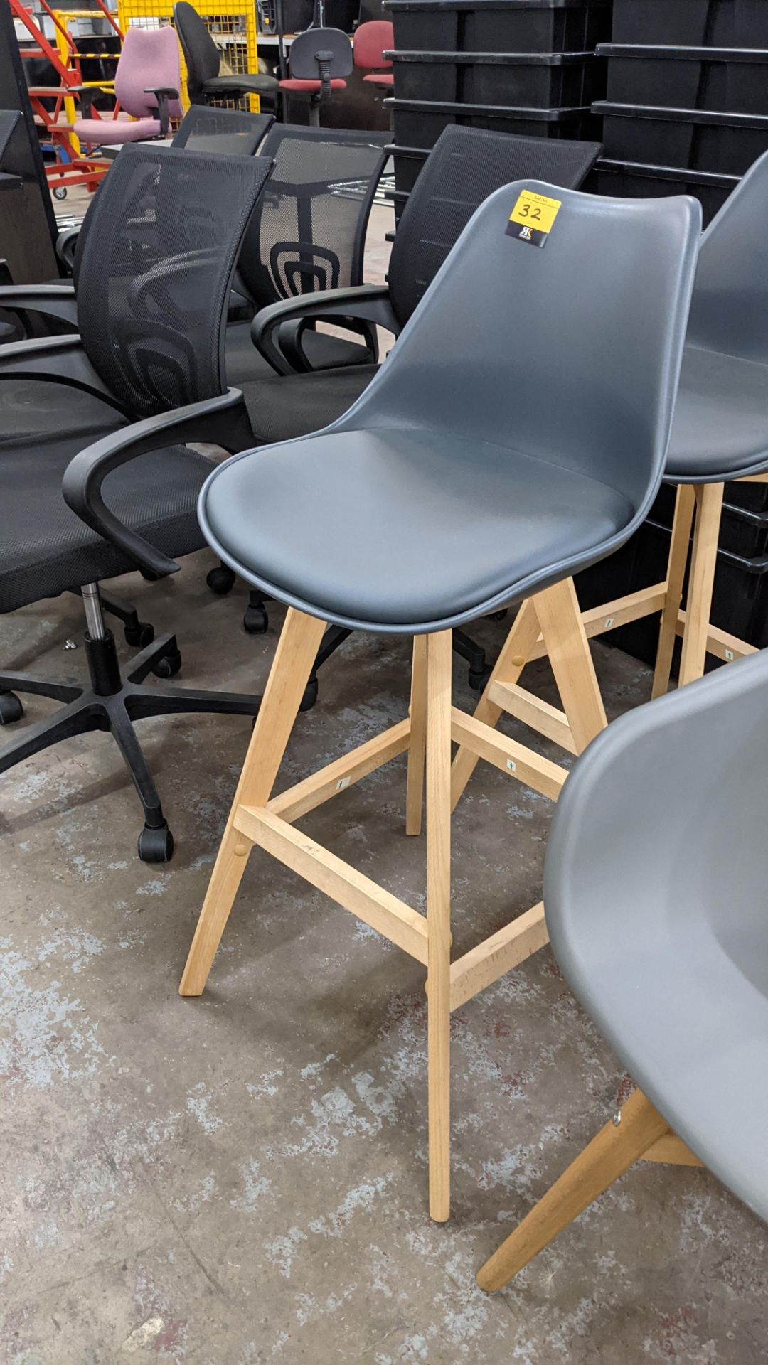 Pair of matching high backed stools each comprising wooden frame with dark grey plastic seat & padde - Image 4 of 5