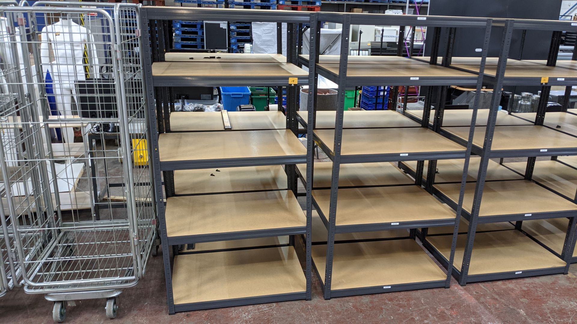 4 freestanding bays of bolt-free Storalex racking, each bay measuring approximately 900mm x 600mm x