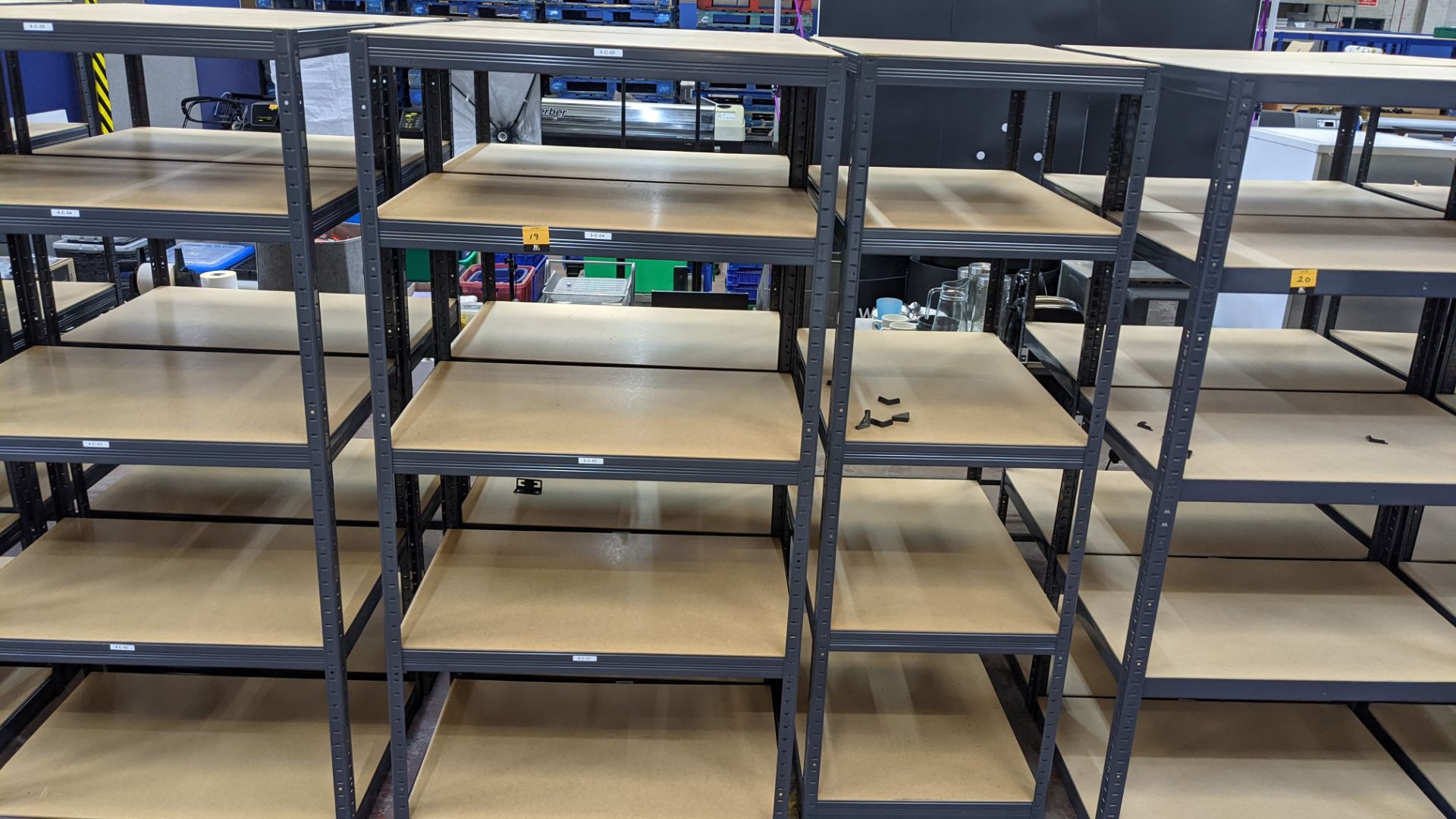 3 freestanding bays of bolt-free Storalex racking, each bay measuring approximately 900mm x 600mm x