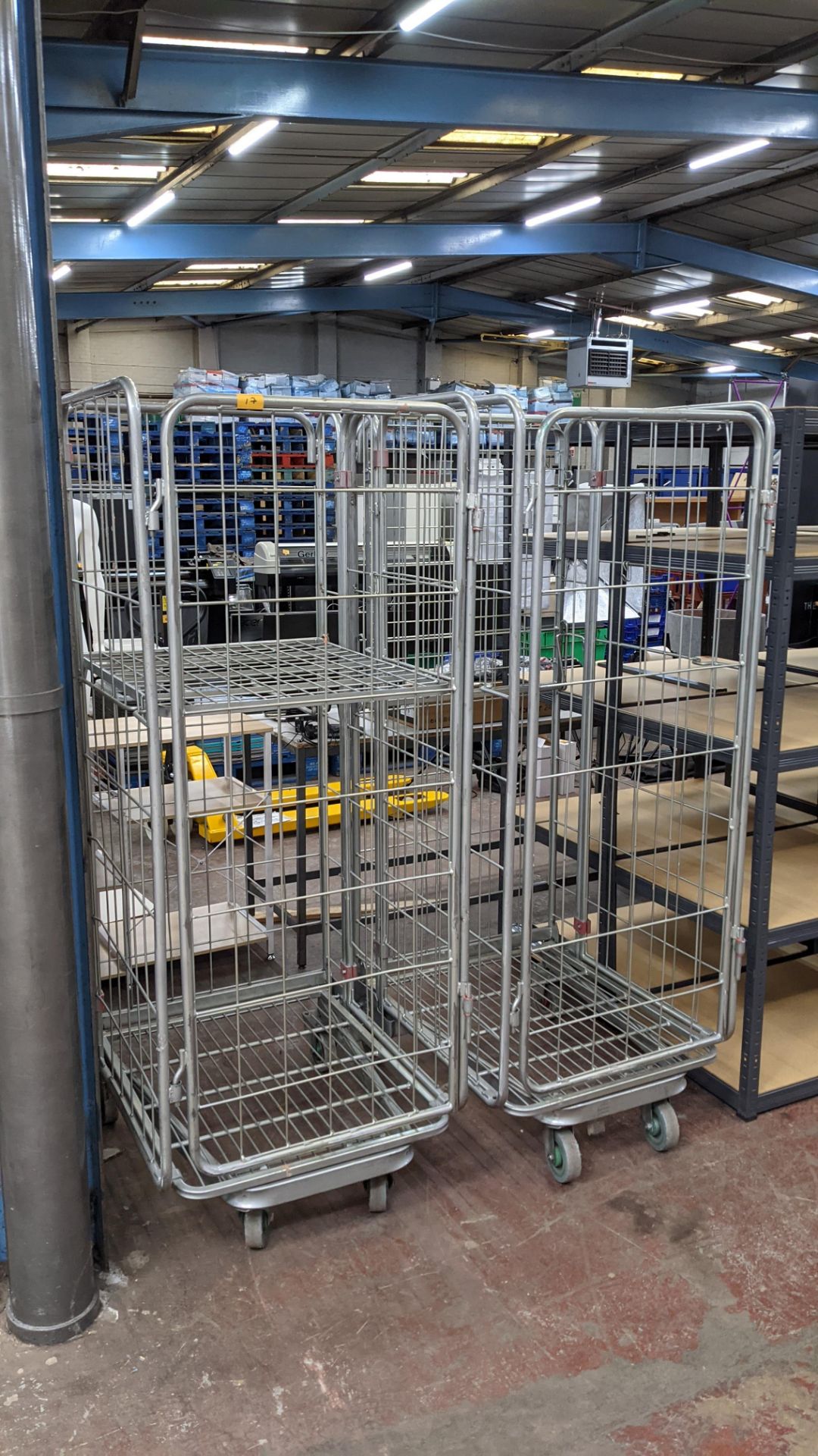 2 off tall folding metal trolleys with fold down shelf at two thirds height - Image 3 of 7